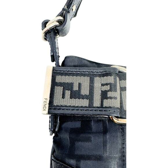 Fendi Baguette Bag FF Logo Zucca Shoulder Strap Black Leather Canvas Nylon Zip - Picture 8 of 11